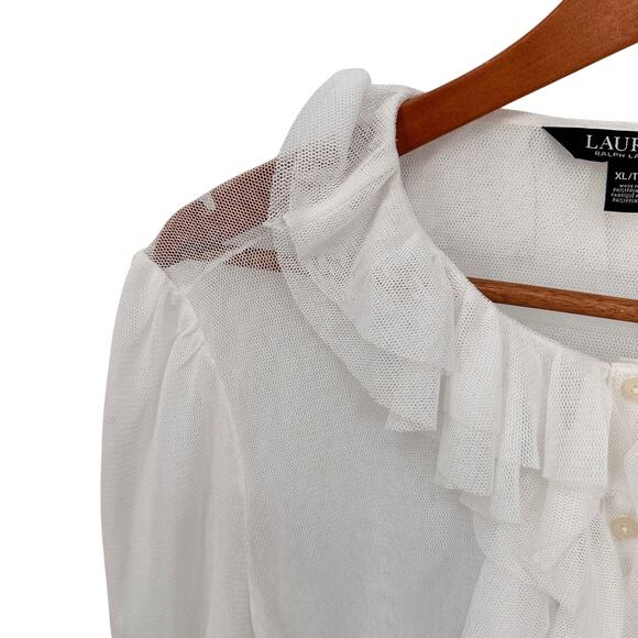 LAUREN RALPH LAUREN White Ruffle Trim Tulle Cardigan // XL - Picture 6 of 12